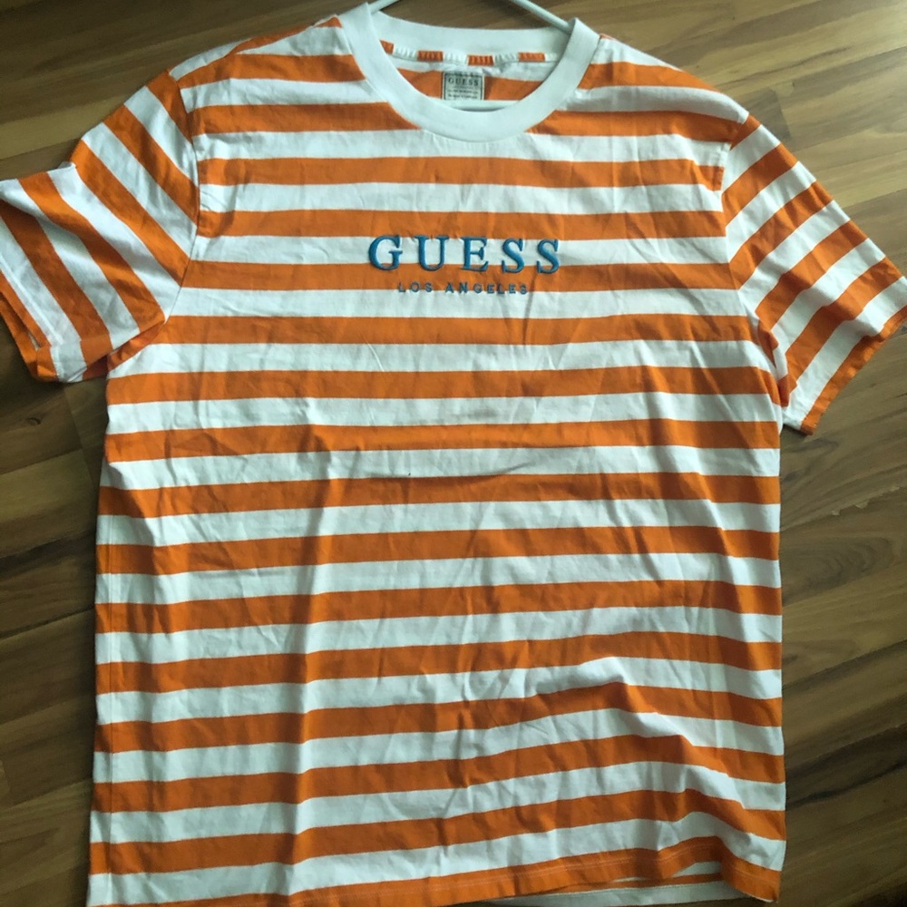 Striped Guess Tee Shirt Orange / White